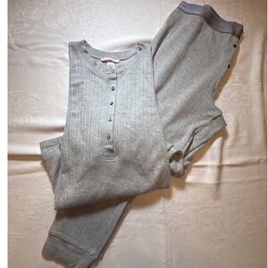 Victoria's Secret Gray Pointelle Henley Pajama Set XL Jogger Sleepwear